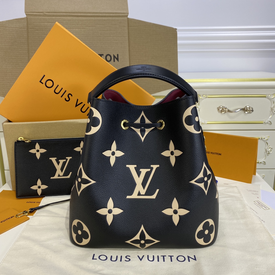 Louis Vuitton NEONOE MM Bucket Bag Grained Leather M45497 Black/Beige